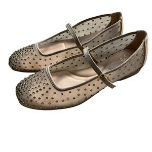 NWT Time and Tru Rhinestone Mesh Mary Jane Flats - Beige Nude - Size 7